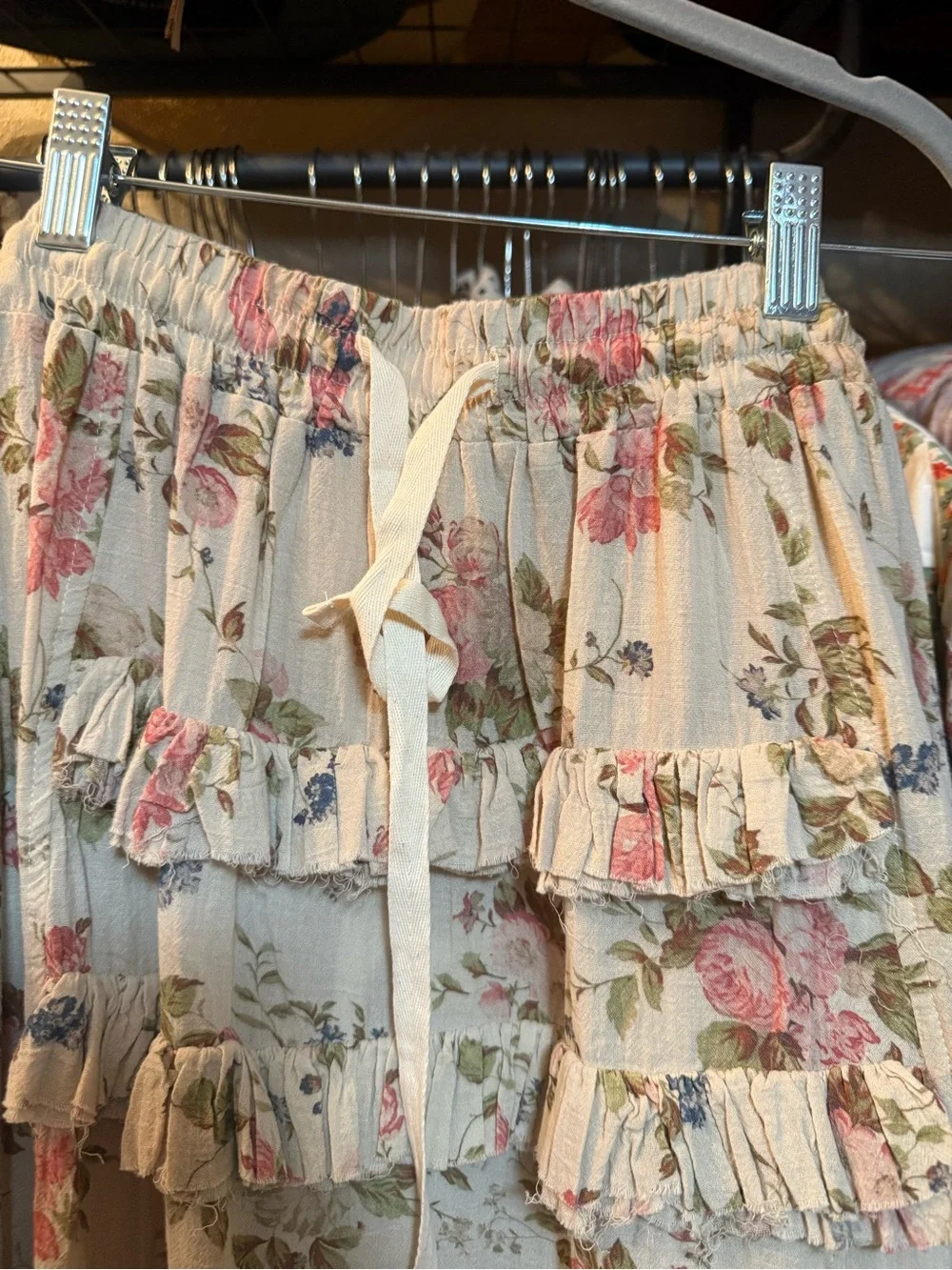Boho Ruffled Asymmetrical Maxi Skirt - Cream Floral